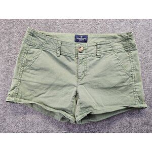 American Eagle Green Chino Shorts Womens Size 4 Stretch Shortie Shorts